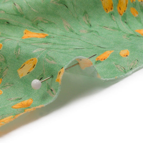 Cotton Poplin - Teal and Orange Floral - Dance with the Daffodils Print - Mood Exclusive Secret Garden Collection