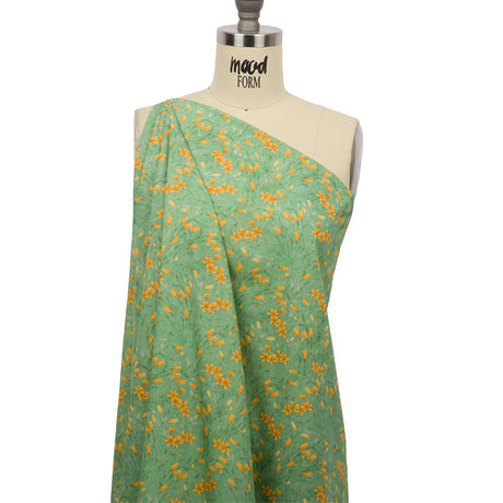Cotton Poplin - Teal and Orange Floral - Dance with the Daffodils Print - Mood Exclusive Secret Garden Collection