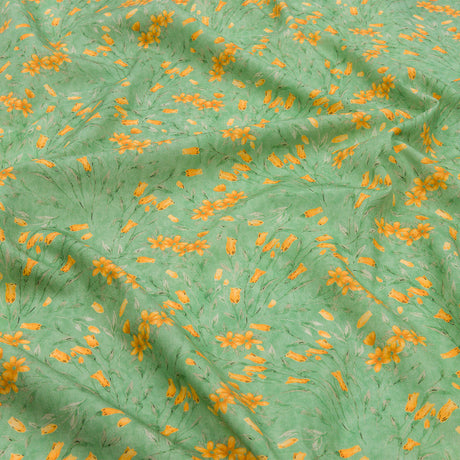 Cotton Poplin - Teal and Orange Floral - Dance with the Daffodils Print - Mood Exclusive Secret Garden Collection