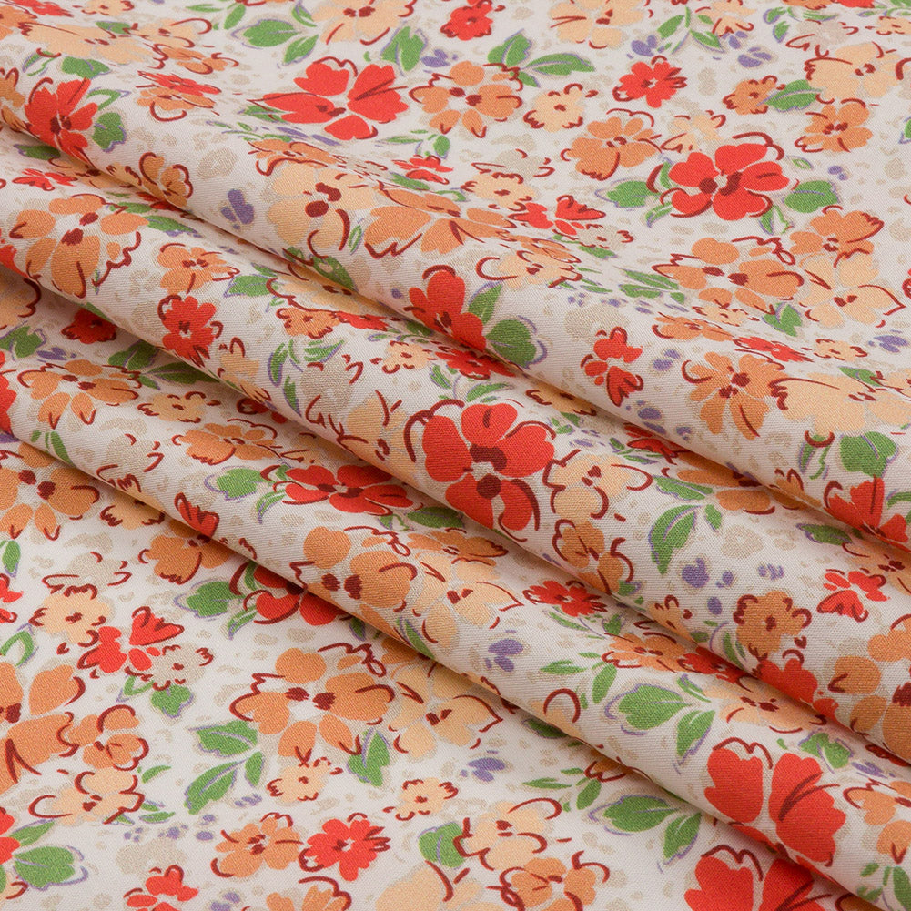Cotton Poplin - Cream and Peach Floral - Poppy Hypnosis Print - Mood Exclusive Secret Garden Collection