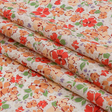 Cotton Poplin - Cream and Peach Floral - Poppy Hypnosis Print - Mood Exclusive Secret Garden Collection