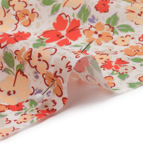 Cotton Poplin - Cream and Peach Floral - Poppy Hypnosis Print - Mood Exclusive Secret Garden Collection