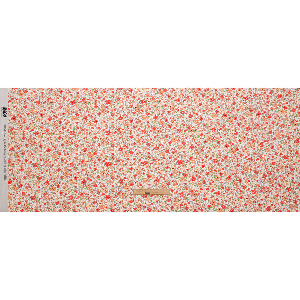 Cotton Poplin - Cream and Peach Floral - Poppy Hypnosis Print - Mood Exclusive Secret Garden Collection