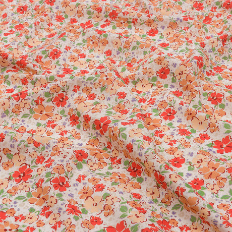 Cotton Poplin - Cream and Peach Floral - Poppy Hypnosis Print - Mood Exclusive Secret Garden Collection