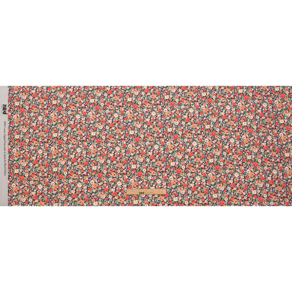 Cotton Poplin - Black and Peach Floral - Poppy Hypnosis Print - Mood Exclusive Secret Garden Collection