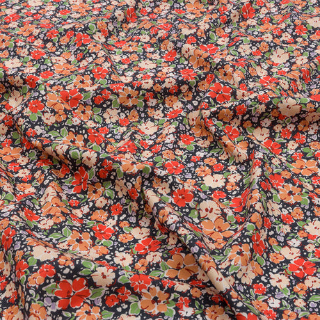 Cotton Poplin - Black and Peach Floral - Poppy Hypnosis Print - Mood Exclusive Secret Garden Collection