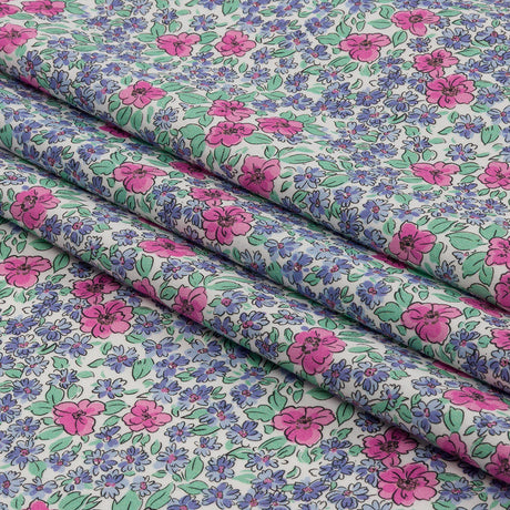 Cotton Poplin - Blue and Pink Floral - Springtime Saunter Print - Mood Exclusive Secret Garden Collection