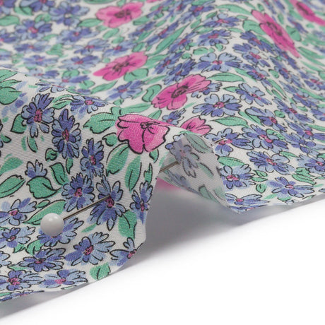 Cotton Poplin - Blue and Pink Floral - Springtime Saunter Print - Mood Exclusive Secret Garden Collection