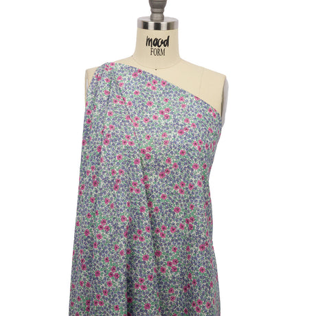 Cotton Poplin - Blue and Pink Floral - Springtime Saunter Print - Mood Exclusive Secret Garden Collection