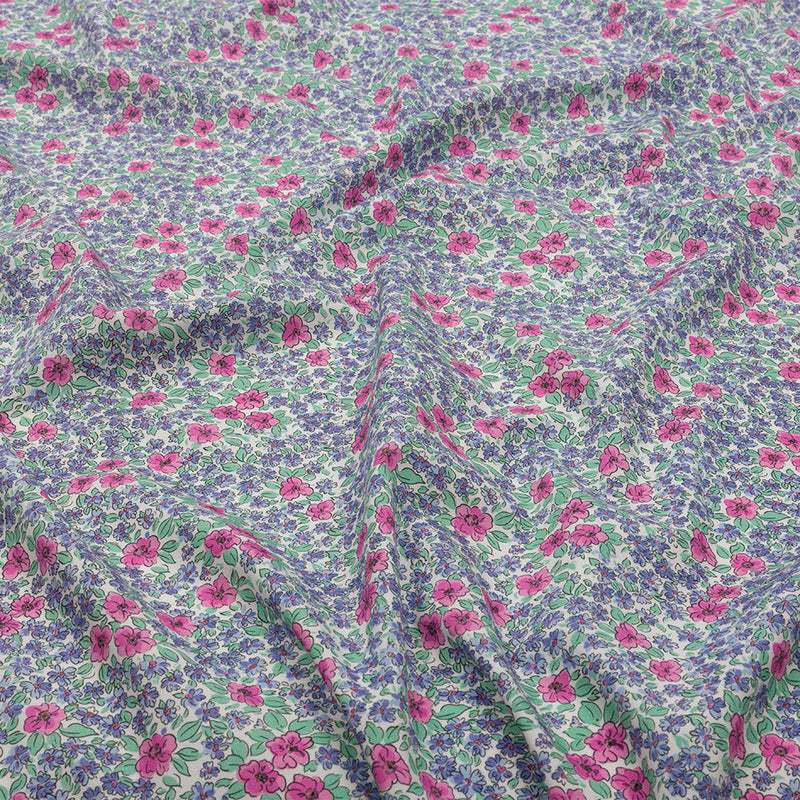 Cotton Poplin - Blue and Pink Floral - Springtime Saunter Print - Mood Exclusive Secret Garden Collection