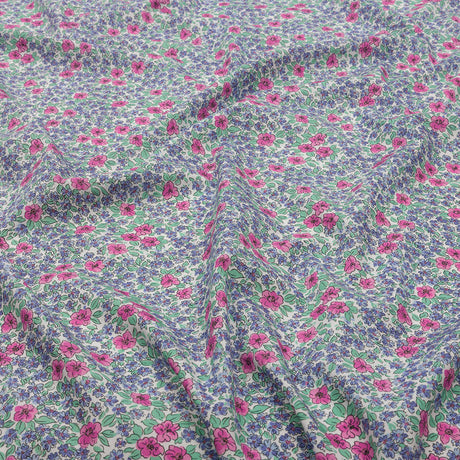 Cotton Poplin - Blue and Pink Floral - Springtime Saunter Print - Mood Exclusive Secret Garden Collection