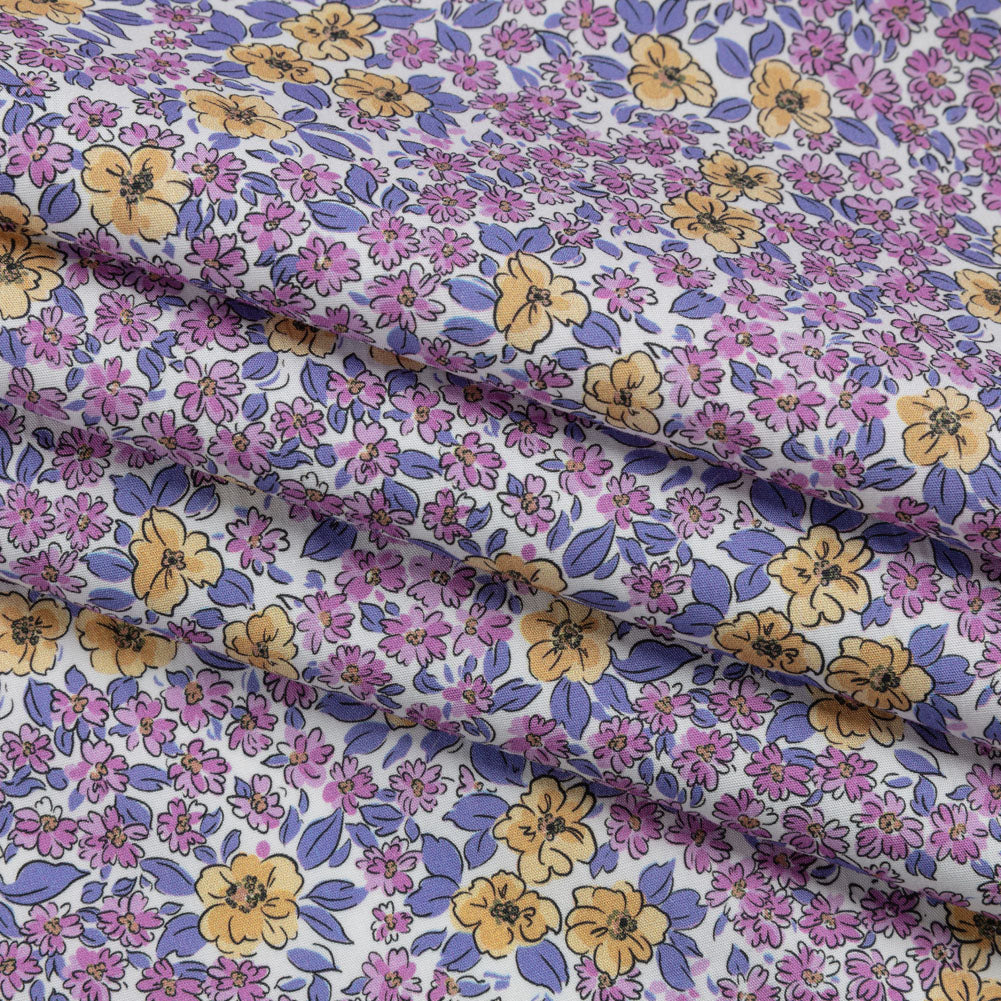 Cotton Poplin - Pink and Yellow Floral - Springtime Saunter Print - Mood Exclusive Secret Garden Collection
