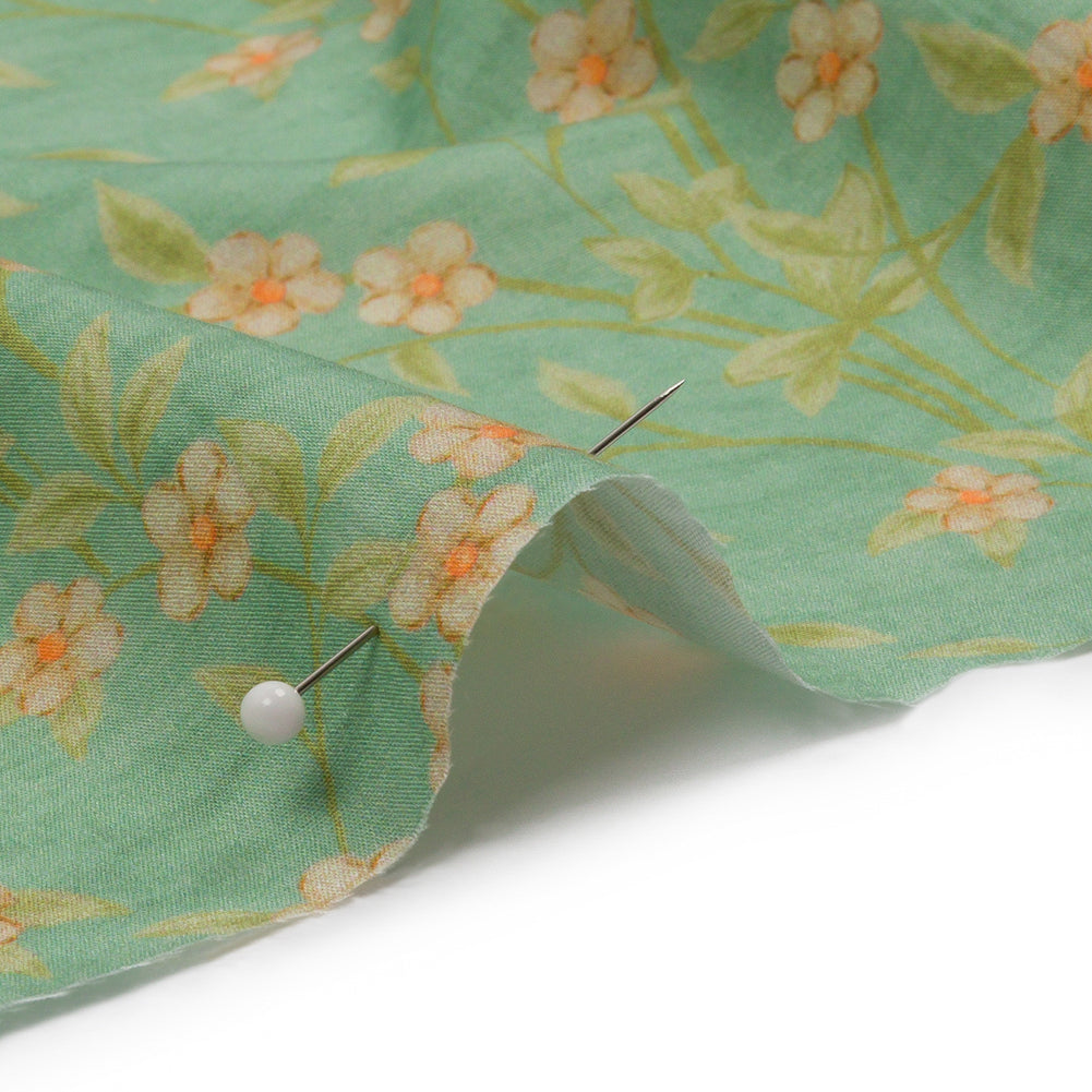 Cotton Poplin - Green and Cream Floral - Flora's Crown Print - Mood Exclusive Secret Garden Collection