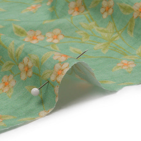 Cotton Poplin - Green and Cream Floral - Flora's Crown Print - Mood Exclusive Secret Garden Collection
