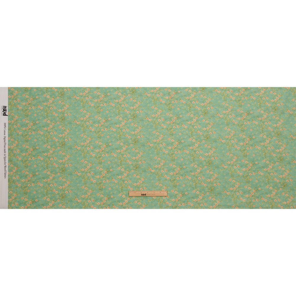 Cotton Poplin - Green and Cream Floral - Flora's Crown Print - Mood Exclusive Secret Garden Collection