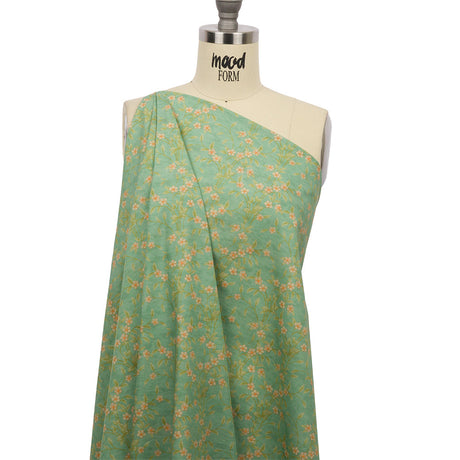 Cotton Poplin - Green and Cream Floral - Flora's Crown Print - Mood Exclusive Secret Garden Collection