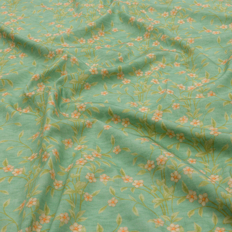 Cotton Poplin - Green and Cream Floral - Flora's Crown Print - Mood Exclusive Secret Garden Collection