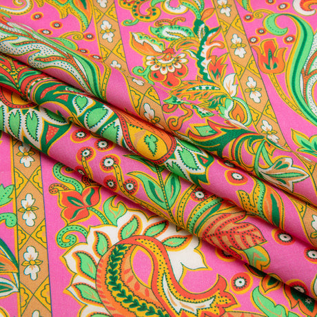 Cotton Voile - Pink Floral Paisley Stripes - Locust Lily Print - Mood Exclusive Gisele Collection