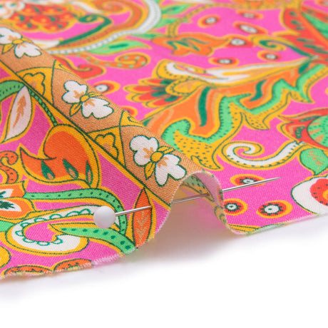 Cotton Voile - Pink Floral Paisley Stripes - Locust Lily Print - Mood Exclusive Gisele Collection