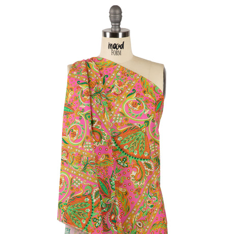 Cotton Voile - Pink Floral Paisley Stripes - Locust Lily Print - Mood Exclusive Gisele Collection