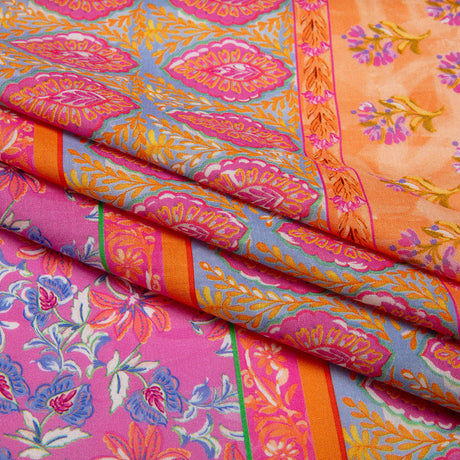 Cotton Voile - Pink and Orange Floral Stripes - Darling Clementine Print - Mood Exclusive Gisele Collection