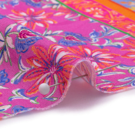 Cotton Voile - Pink and Orange Floral Stripes - Darling Clementine Print - Mood Exclusive Gisele Collection