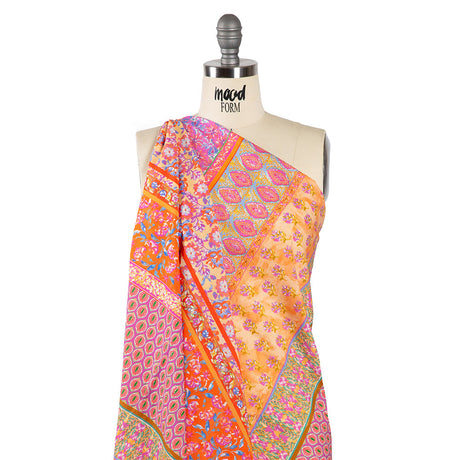 Cotton Voile - Pink and Orange Floral Stripes - Darling Clementine Print - Mood Exclusive Gisele Collection