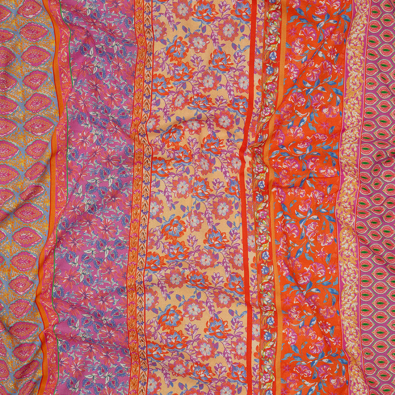 Cotton Voile - Pink and Orange Floral Stripes - Darling Clementine Print - Mood Exclusive Gisele Collection