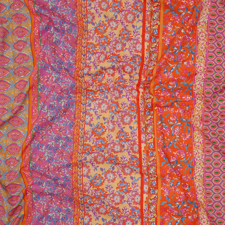 Cotton Voile - Pink and Orange Floral Stripes - Darling Clementine Print - Mood Exclusive Gisele Collection