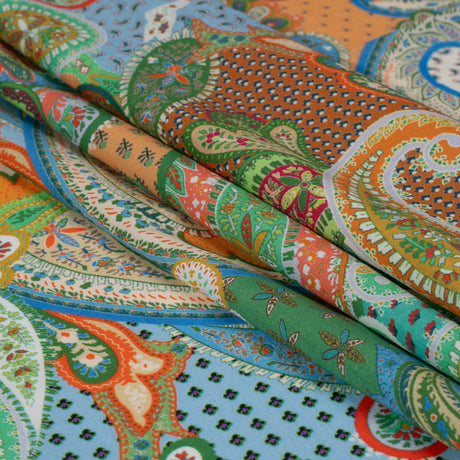 Cotton Voile - Green and Orange Paisley - Dragonfly Inn Print - Mood Exclusive Gisele Collection