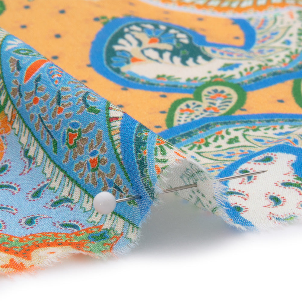 Cotton Voile - Green and Orange Paisley - Dragonfly Inn Print - Mood Exclusive Gisele Collection