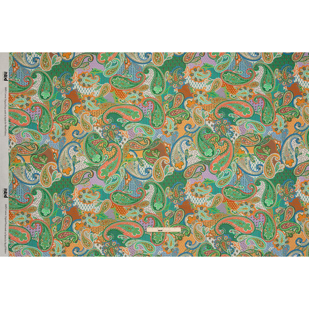 Cotton Voile - Green and Orange Paisley - Dragonfly Inn Print - Mood Exclusive Gisele Collection