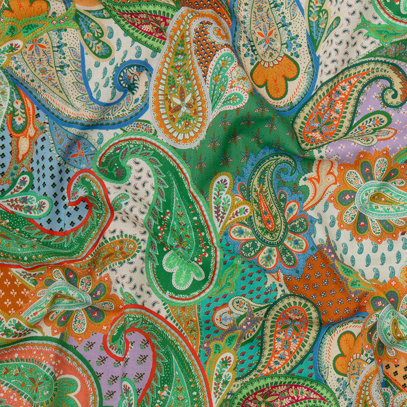 Cotton Voile - Green and Orange Paisley - Dragonfly Inn Print - Mood Exclusive Gisele Collection