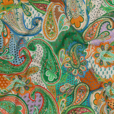 Cotton Voile - Green and Orange Paisley - Dragonfly Inn Print - Mood Exclusive Gisele Collection