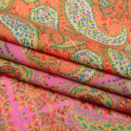 Cotton Voile Panel - Pink Paisley Squares - Laputa's Groundkeeper Print - Mood Exclusive Gisele Collection