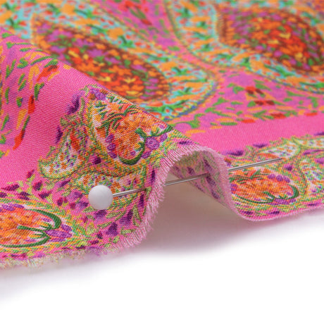 Cotton Voile Panel - Pink Paisley Squares - Laputa's Groundkeeper Print - Mood Exclusive Gisele Collection