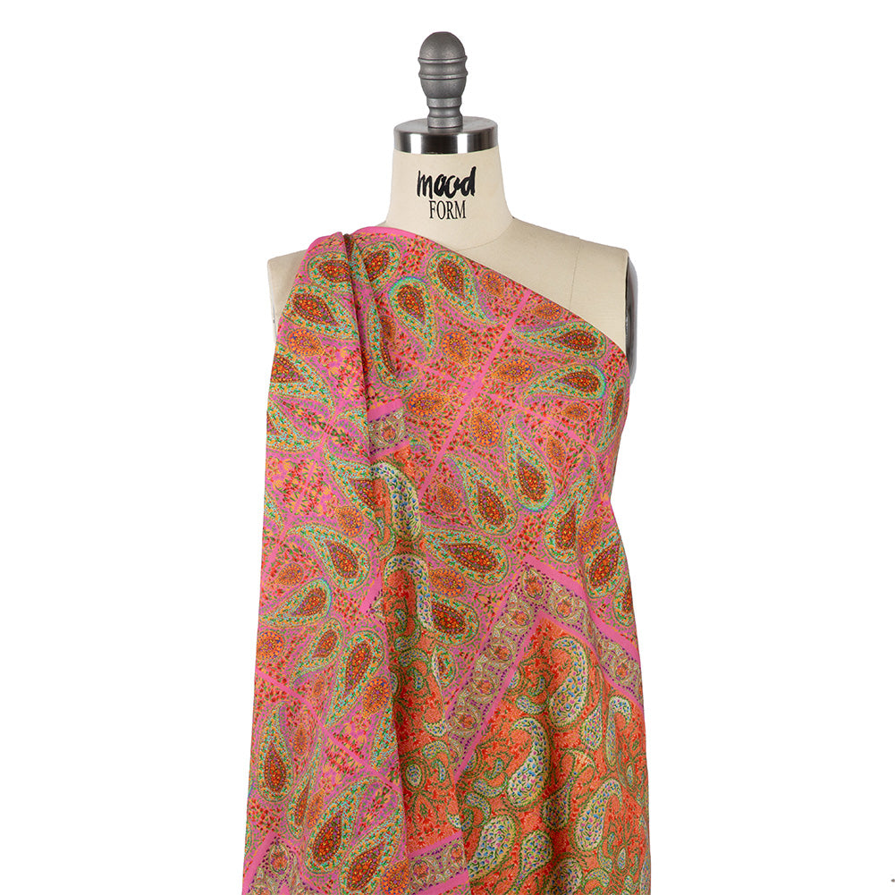 Cotton Voile Panel - Pink Paisley Squares - Laputa's Groundkeeper Print - Mood Exclusive Gisele Collection