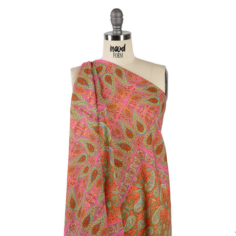 Cotton Voile Panel - Pink Paisley Squares - Laputa's Groundkeeper Print - Mood Exclusive Gisele Collection