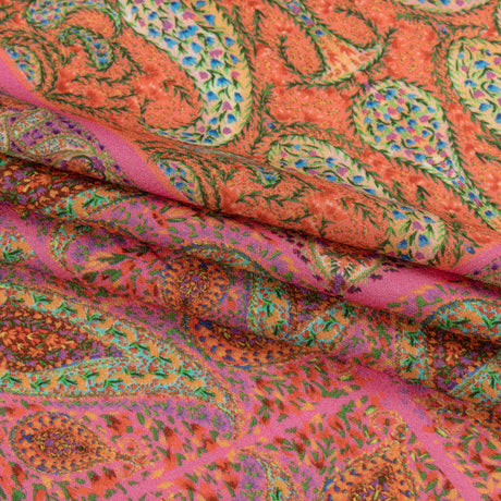 Sustainable Viscose Crepe Panel - Pink Paisley Squares - Laputa's Groundkeeper Print - Mood Exclusive Gisele Collection
