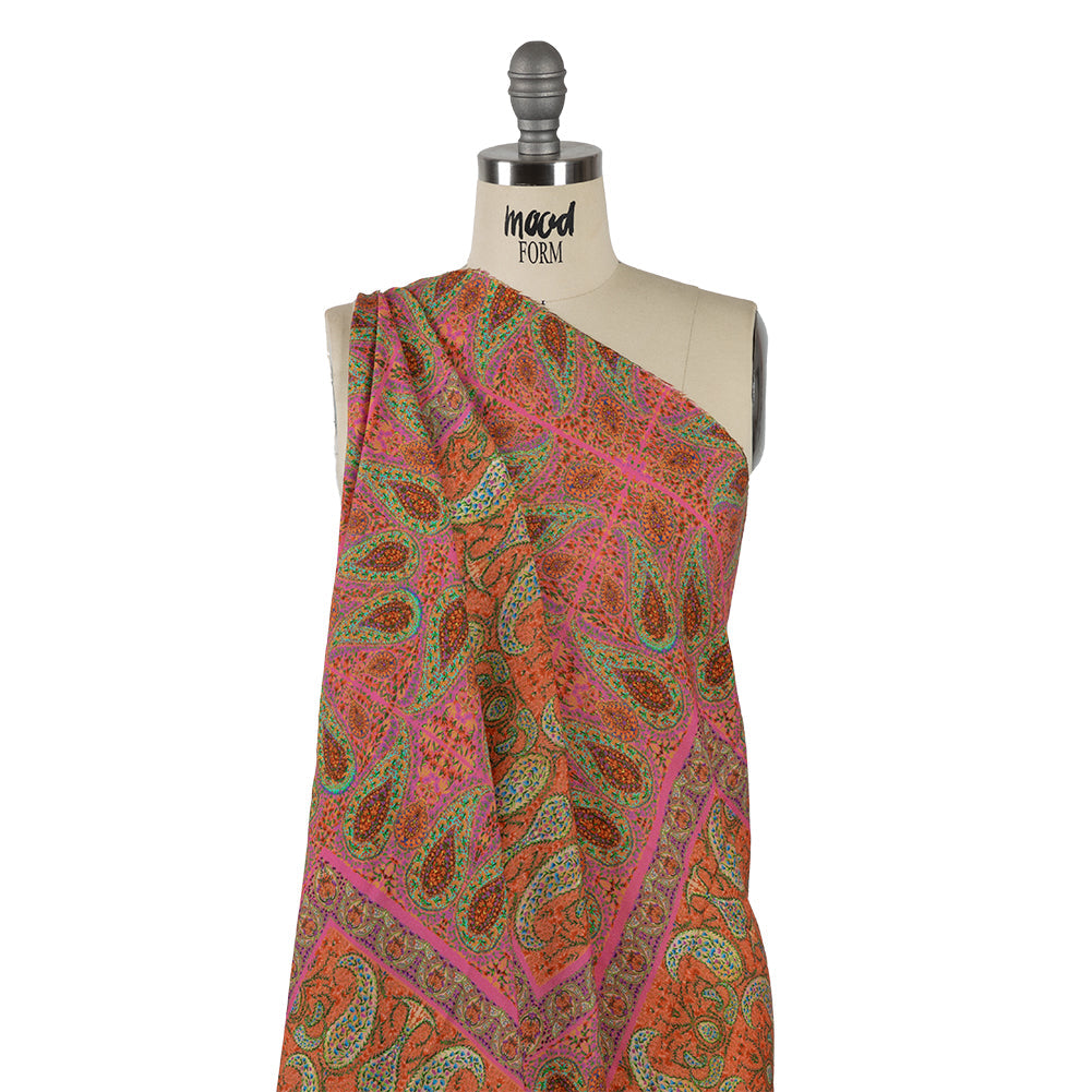 Sustainable Viscose Crepe Panel - Pink Paisley Squares - Laputa's Groundkeeper Print - Mood Exclusive Gisele Collection