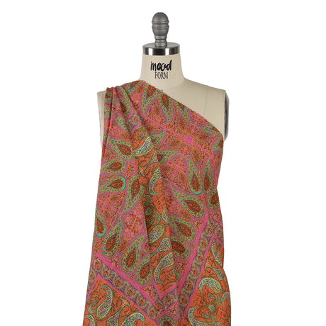 Sustainable Viscose Crepe Panel - Pink Paisley Squares - Laputa's Groundkeeper Print - Mood Exclusive Gisele Collection
