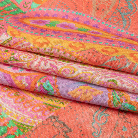 Viscose and Linen Woven - Orange Patchwork Paisley - Pastel Patina Print - Mood Exclusive Gisele Collection