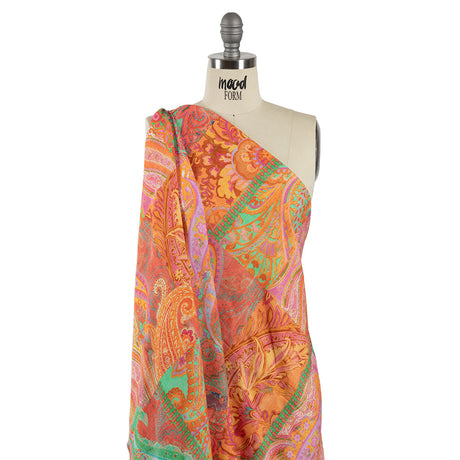 Viscose and Linen Woven - Orange Patchwork Paisley - Pastel Patina Print - Mood Exclusive Gisele Collection