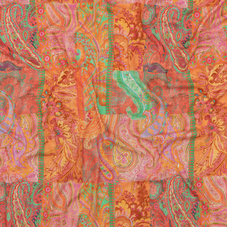 Viscose and Linen Woven - Orange Patchwork Paisley - Pastel Patina Print - Mood Exclusive Gisele Collection