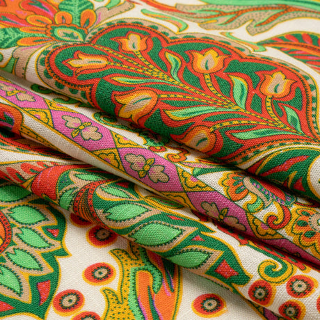 Viscose and Linen Woven - White Floral Paisley Stripes - Locust Lily Print - Mood Exclusive Gisele Collection