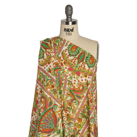 Viscose and Linen Woven - White Floral Paisley Stripes - Locust Lily Print - Mood Exclusive Gisele Collection