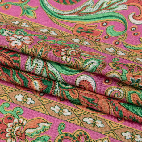Viscose and Linen Woven - Pink Floral Paisley Stripes - Locust Lily Print - Mood Exclusive Gisele Collection