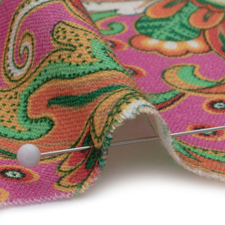 Viscose and Linen Woven - Pink Floral Paisley Stripes - Locust Lily Print - Mood Exclusive Gisele Collection