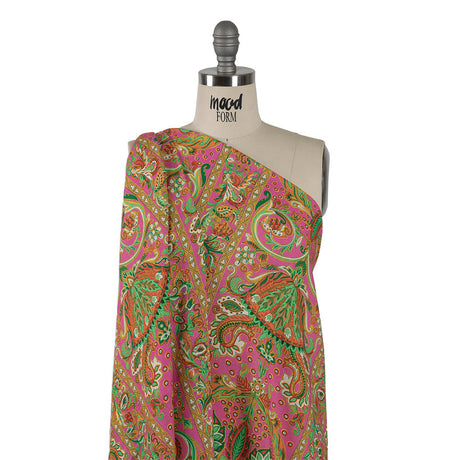 Viscose and Linen Woven - Pink Floral Paisley Stripes - Locust Lily Print - Mood Exclusive Gisele Collection