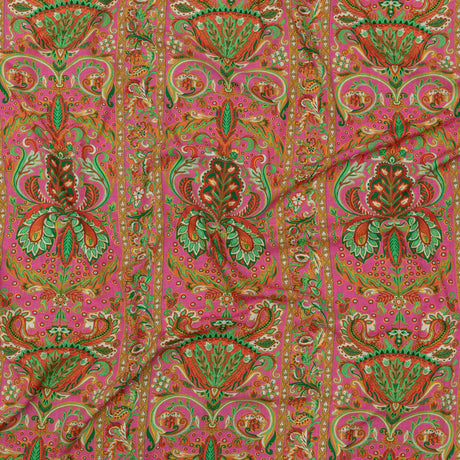 Viscose and Linen Woven - Pink Floral Paisley Stripes - Locust Lily Print - Mood Exclusive Gisele Collection